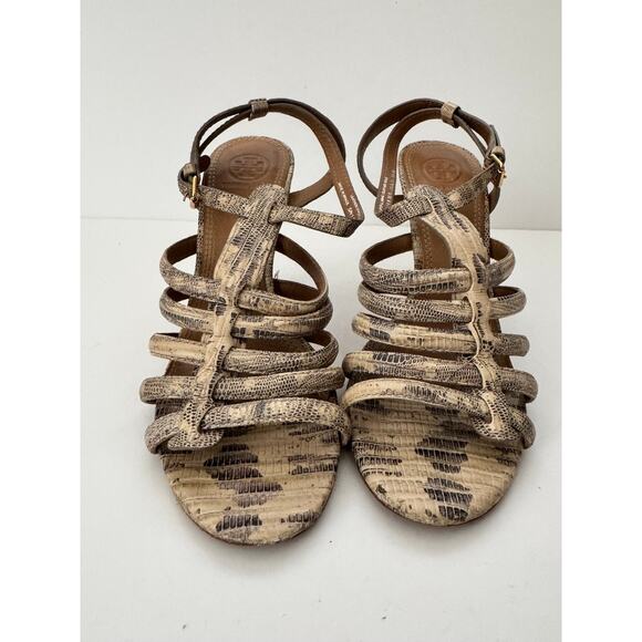 TORY BURCH Women’s 9M Strappy Heels Snakeskin Leather High Heel Sandals - Picture 3 of 9